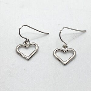 Vtg Sterling Silver Heart Outline Shepherds Hook Earrings 925 ZZ / .9” Length